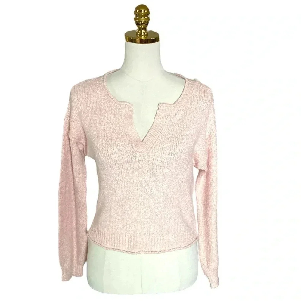 Abercrombie & Fitch | Cropped V Neck Slouchy Knit Long Sleeve Sweater Size XS